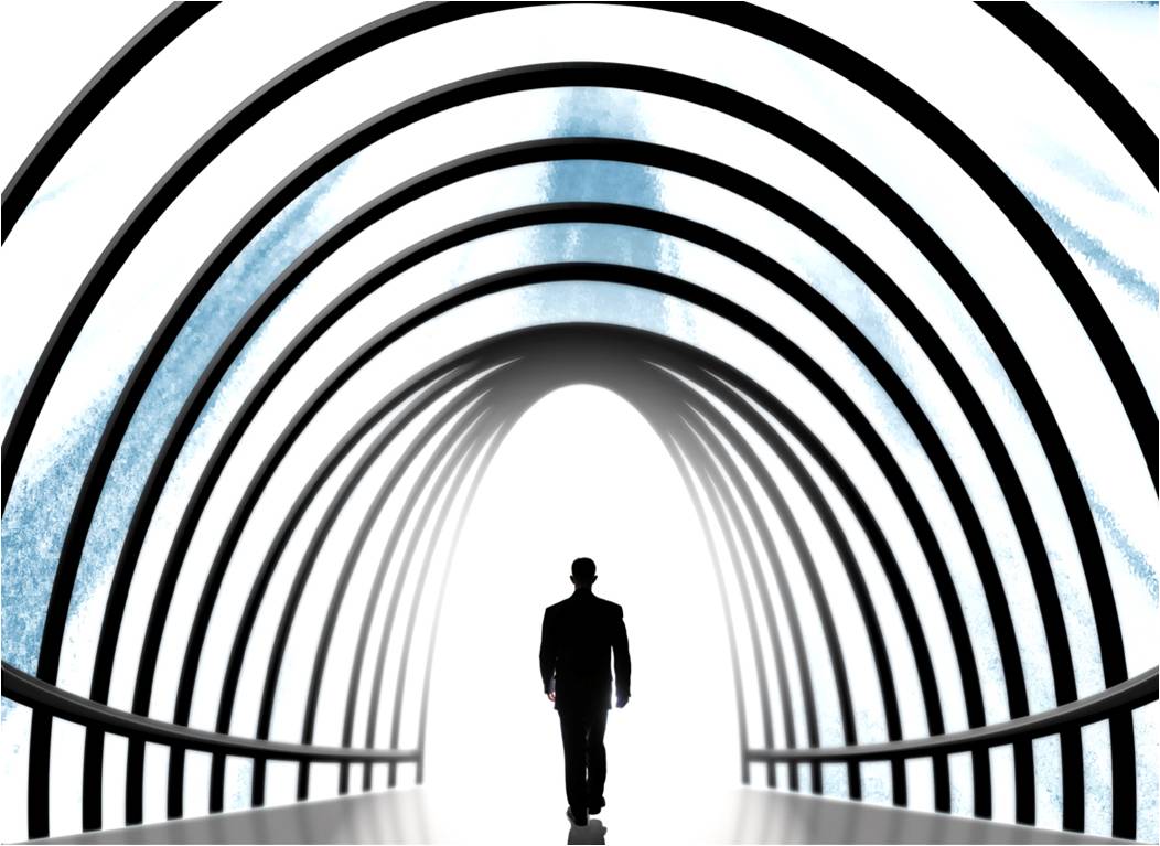 Man walking into tunnel